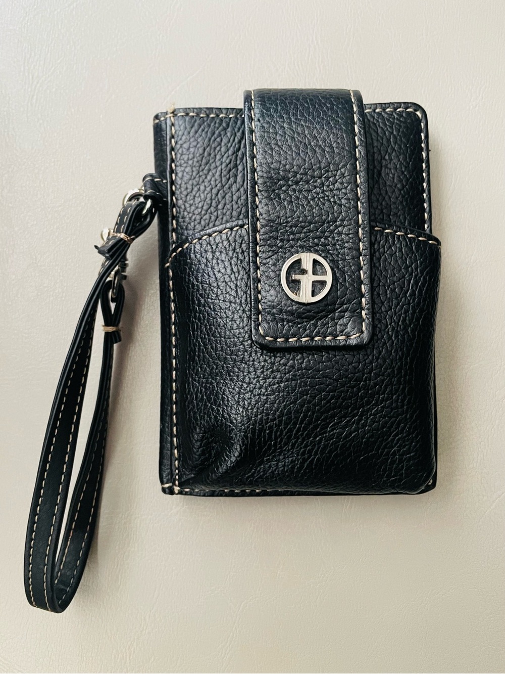 Gianni Bini Black Leather Wristlet Phone Pouch with Strap